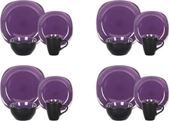 Stoneware Square 16pc Dinnerware Set, Inside Shiny Purple and Outside Matte