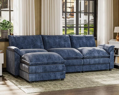 Convertible Sectional Sofa, Deep Seat and Reversible Ottoman, Modern Wide Arm L-Shaped Couch