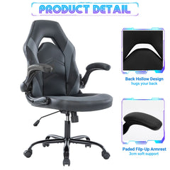 JHK Ergonomic Office Computer Gaming Desk Chair Adjustable Swivel Task PU Leather Racing Chair with Flip-up Armrest For Office