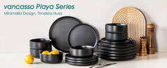 vancasso 18/36 Piece Black Ceramic Plate Sets Stoneware Dinner Set Elegant Dinnerware with 6/12PCS Dinner Plate/Dessert/Bowl