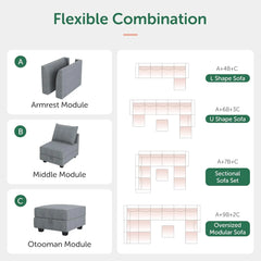 Modular Couch U-Shaped Modular Sectional Sofa Sectional Couch with Storage Seats U Shape Sofa-2 112.21 x 55.9 x 33.86 inches