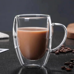 350ml Transparent Double  Glass Coffee Cup Household  Coffee Tea Mug Company Water Cup With Handle Kitchenware