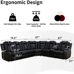 Recliner, Power Recliner Sofa Sectional Couches with LED Light, Leather Reclining Corner Sectional Sofa Set with 3 Recliner Seat