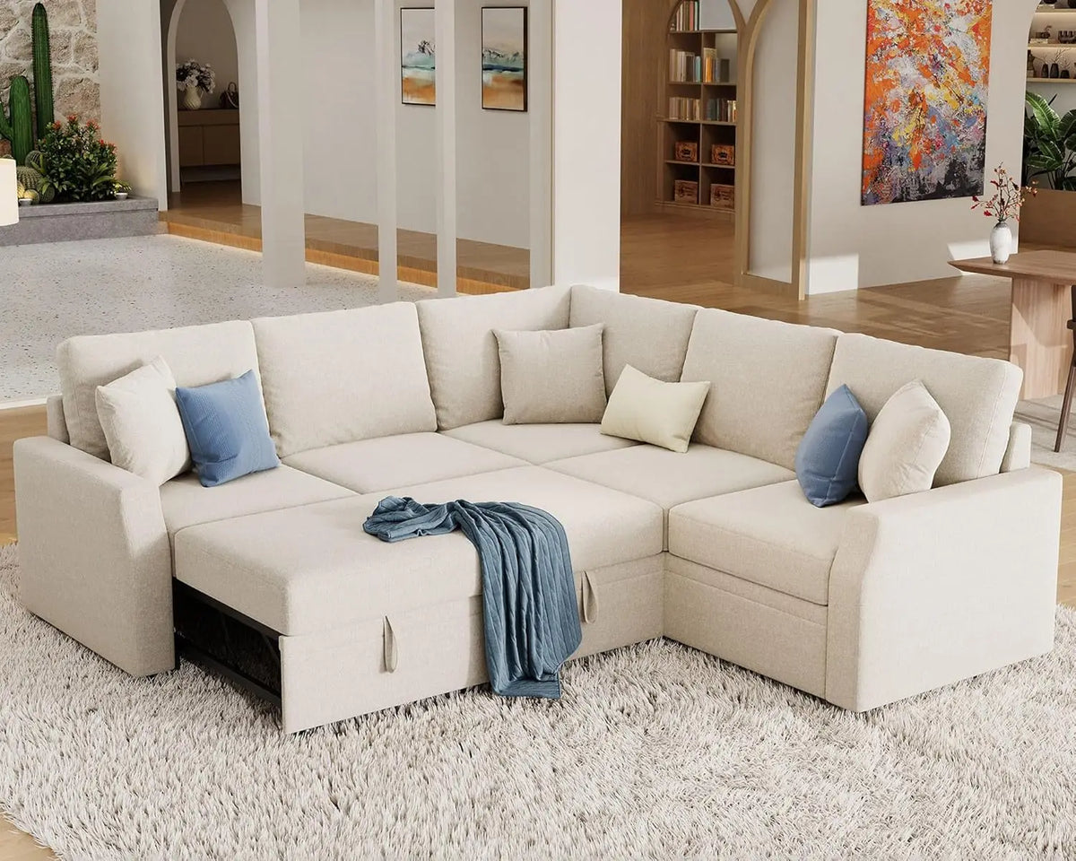 Sofa Bed, with Pull Out Bed & Storage Seat, Reversible L Shape Sectional Couch for Living Room Apartment, 85 Inch Sofa Bed