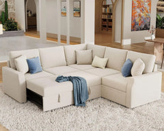 Sofa Bed, with Pull Out Bed & Storage Seat, Reversible L Shape Sectional Couch for Living Room Apartment, 85 Inch Sofa Bed