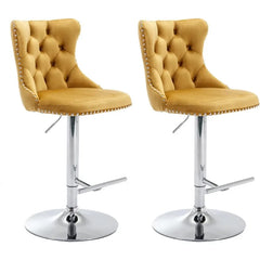 Bar Stools Set of 2,Adjustable Barstools with Back Velvet Tufted Counter Stool Modern Upholstered Bar Chairs with Nailhead