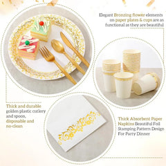 700 Pcs Disposable Dinnerware Set for 100 Guests Include 200 Paper Plates, 300 Plastic Silverware, 100 Paper Cups, 100 Napkins