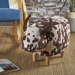 Velvet Cow-Shaped Ottoman, Cute Wood Foot Stool Shoes Changing Seat with Cushioned for Adult  Playroom, Porch Furniture, Stool