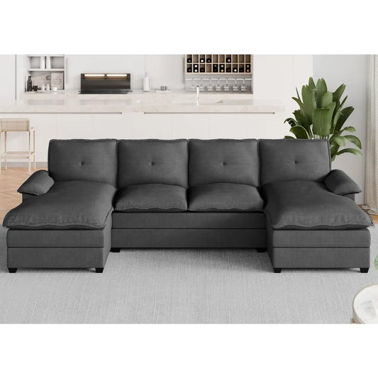 Sectional Couches for Living Room, U Shaped Couch 110in Sectional Sofa,Cloud Couch for Living Room (Black)，Living Room Sofas