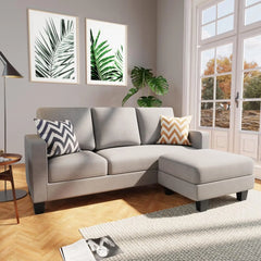 Convertible Sectional Sofa Couch L Shaped 3 Seat Small Couch for Living Room with Ottoman Modern Fabric Reversible Chaise