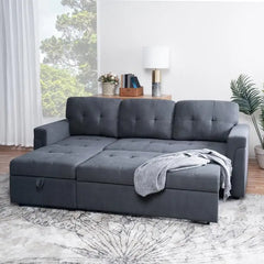 Jenny Sectional Sofa Sleeper with Storage Chaise, Tufted Pull Out Couch with Storage, Sectional Sofa Bed, Velvet