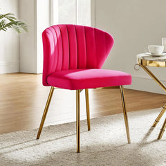 Velvet Dining Chair Modern Small Vanity Chair with Back Metal Legs Elegant Tufted Armless Accent Chair Living Room