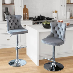 Bar Stools Set of 2,Adjustable Barstools with Back Velvet Tufted Counter Stool Modern Upholstered Bar Chairs with Nailhead