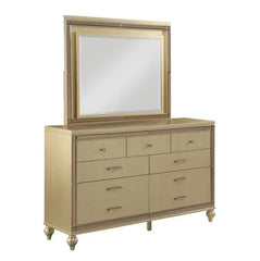 Queen Size Gold 4 Piece Bedroom Set include Mirror/Bed/1 Nightstand/Dresser