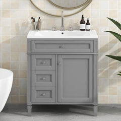 bathroom organizers, Bathroom Vanity with Sink, Modern Bathroom Cabinet with Drawers and Tip Out Drawer, Freestanding Bathroom V