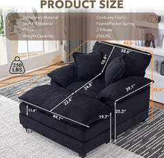 56.3'' Oversized Chaise Lounge Indoor,Corduroy Single Sofa Chair with Ottoman, Plush Upholstered Deep Seat, Lazy Sleeper Sofa