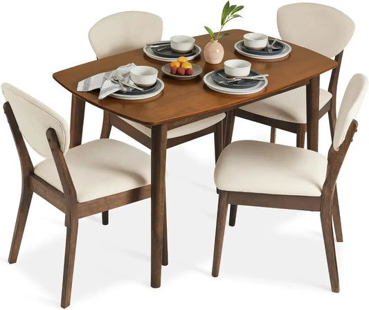 Dining Room Sets, 5-Piece Dining Set, Compact Mid-Century Modern Table & Chair Set for Home, W/ 4 Chairs, Dining Room Sets