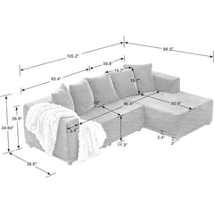 Minimalist Interior Sofa, Upholstered L Shape Cloud Couch, Chenille Modular Sofa Couch with Pillows for Living Room Apartment