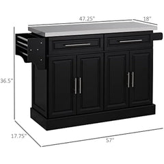 Rolling Kitchen Island with Storage, Portable Kitchen Cart with Stainless Steel Top, 2 Drawers, Spice, Knife and Towel Rack