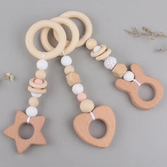 3/4 Pcs Baby Gym Frame Beech Wood Ring Baby Fitness Rack Pendants Silicone Beads Teether Newborn Stroller Rattle Play Gym Toys