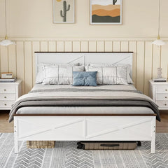 Queen Size Bed Frame with Headboard and Footboard, Under Bed Storage, Sturdy & Stable, Farmhouse Metal Platform Bed Frame