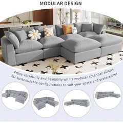 134.4 X 59.1'' U Shape Modular Sectional Sofa, Oversized Polyester Fabirc L Shaped Couch, Modern 6 Seat Corner Sofa Couch