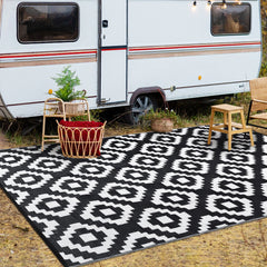 Outdoor Rug Plastic Straw Rug Modern Geometric Waterproof Rug Reversible Outdoor Floor Mat for Patio Porch Backyard Picnic Campi