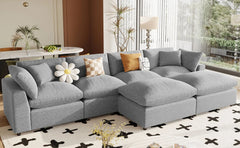 134.4 X 59.1'' U Shape Modular Sectional Sofa, Oversized Polyester Fabirc L Shaped Couch, Modern 6 Seat Corner Sofa Couch