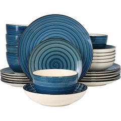 Gia 24 Piece Round Stoneware Dinnerware Set in Cream