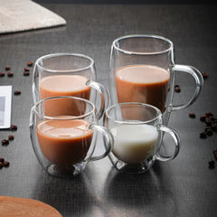 350ml Transparent Double  Glass Coffee Cup Household  Coffee Tea Mug Company Water Cup With Handle Kitchenware