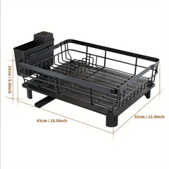 Iron Dish Drying Rack with Drainboard Drainers for Kitchen Counter Sink Adjustable Spout Strainers with Knife Utensil Holder