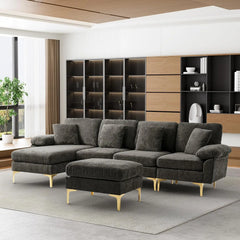 U-Shaped Sectional Sofa Couch, 4 Seat Sofa Set for Living Room, Convertible L-Shaped Velvet Couch Set with Chaise Lounge