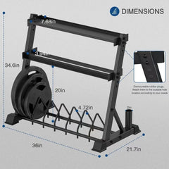 Dumbbell Rack 3-Tier Weight Plate Rack Storage Stand for Dumbbell/Kettlebell/Weight Plate and Curl Bar