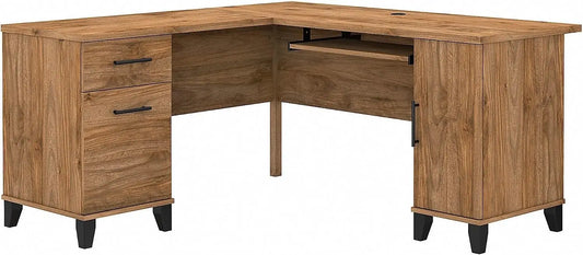 L Shaped Desk with Storage | Corner Computer Table for Home Office, 60W, Maple Cross,Office Desk