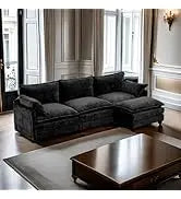 L Shaped Sofa with Ottoman Modern Sectional Living Room,Bedroom,Office,L Couch Brown