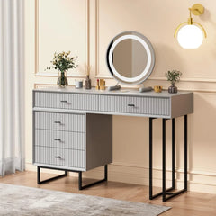 Gray Makeup Vanity Desk Set with Drawers, Modern Makeup Dressing Table Bedroom Vanity Sets Storage Dresser Furniture Set Grey