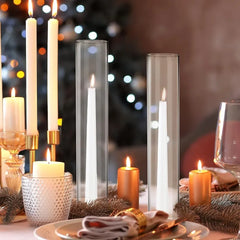 24 Pcs 2.5"W x 14"H Hurricane Candle Holder Sleeve Bottomless Glass Cylinder Candleholder Tall Candle Glass Cover Clear Open