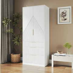 71.7" Wardrobe Armoire Closet with 2 Doors and 3 Drawers, Hanging Rod Shelf, Freestanding Wooden Closet Storage Cabinet