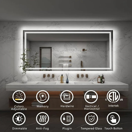 77x36 Innch LED Lighted Bathroom Mirror for Wall Illuminated Vanity Mirror with Lights Dimmable Anti-Fog ETL Listed Backlit