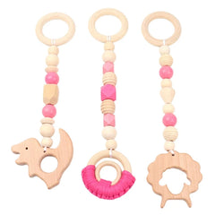 3/4 Pcs Baby Gym Frame Beech Wood Ring Baby Fitness Rack Pendants Silicone Beads Teether Newborn Stroller Rattle Play Gym Toys