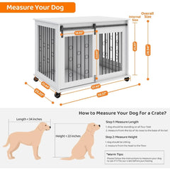 Dog Crate, End Table with Wheels and Flip Top Plate Dog House with Detachable Divider and Sliding Barn Door, Dog Crate