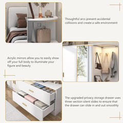 Armoire Wardrobe Closet with Mirror and Sensor Light, Bedroom Armoire with 5 Doors 2 Drawers, Modern Wooden Large Wardrobe