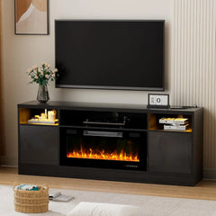 70'' TV Stand with 36'' Fireplace-LED Light Entertainment Center for 75+ inch TV-White TV Cabinet with Storage