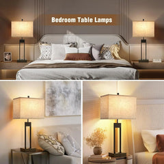 25.5’’ Nightstand Table Lamps for Bedrooms Set of 2, Bedside Lamp with USB C+A, 3 Colors Changeable Living Room Lamps for End