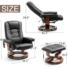 Electric Massage Recliner with Ottoman, Swivel Lounge Chair with Massage, Faux Leather Recliner with Adjustable Back