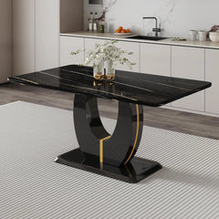 67”Modern Dining Table for 6,Rectangular kitchen table with faux marble tabletop ＆ Ideal for Dining Room, Kitchen Room