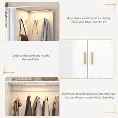 Armoire Wardrobe Closet with Mirror and Sensor Light, Bedroom Armoire with 5 Doors 2 Drawers, Modern Wooden Large Wardrobe