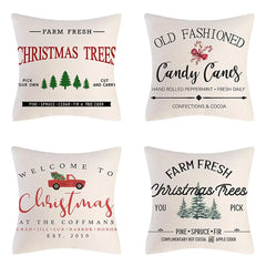 4PCS Christmas Cushion Covers 45x45 Cm Farmhouse Xmas Decor Red Green Plaids Santa Pillow Cover Christmas Decorations Noel Kerst