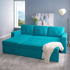 Jenny Sectional Sofa Sleeper with Storage Chaise, Tufted Pull Out Couch with Storage, Sectional Sofa Bed, Velvet