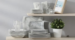 Plates and Bowls Sets, 30 Piece Porcelain Dinnerware Sets for 6, Square Dinnerware Set with Dinner Plate, Dessert Plate